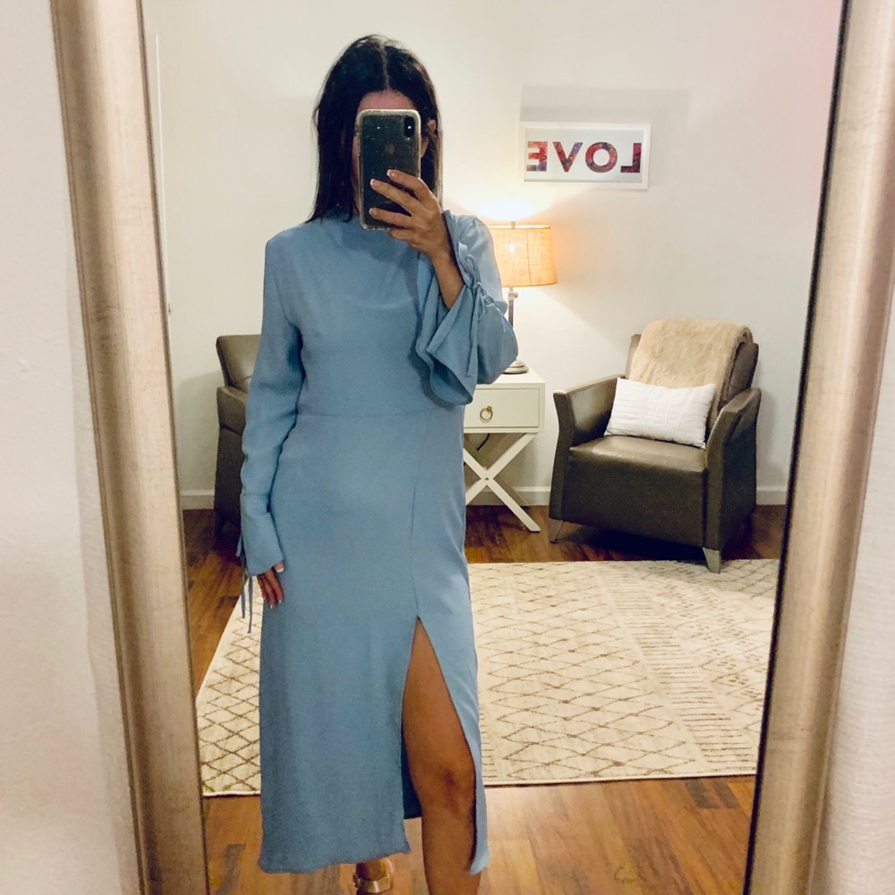 Top Shop Blue Crepe Side Slit Dress Size 4